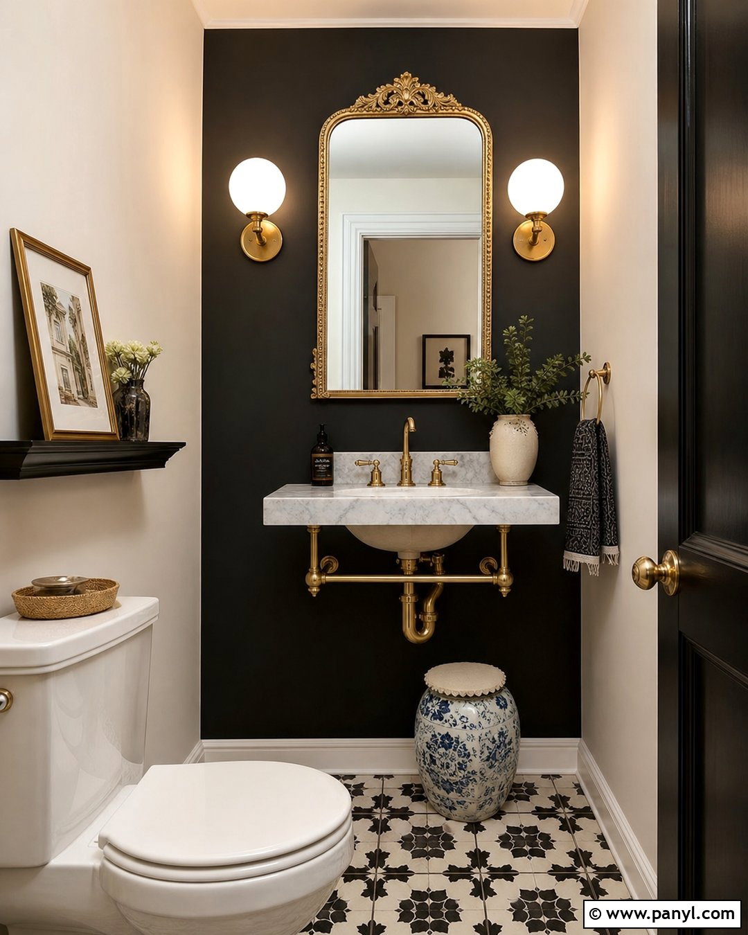 Powder Room Black Accent Wall - 35 Black Accent Wall Bathroom Ideas