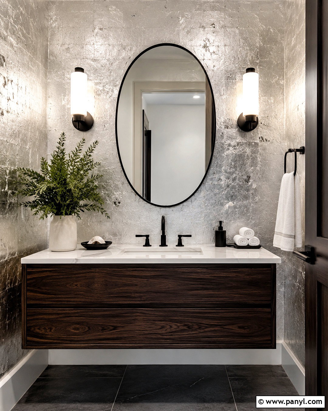 Powder Room Silver Leaf Wall - 35 silver shimmer wall ideas
