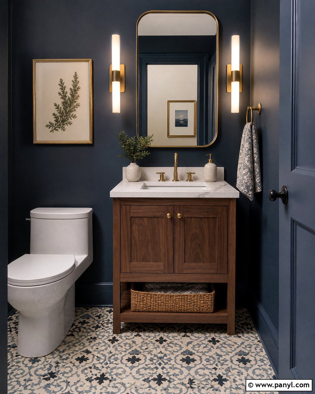 Powder Room With Dark Blue Walls - 35 room with blue walls