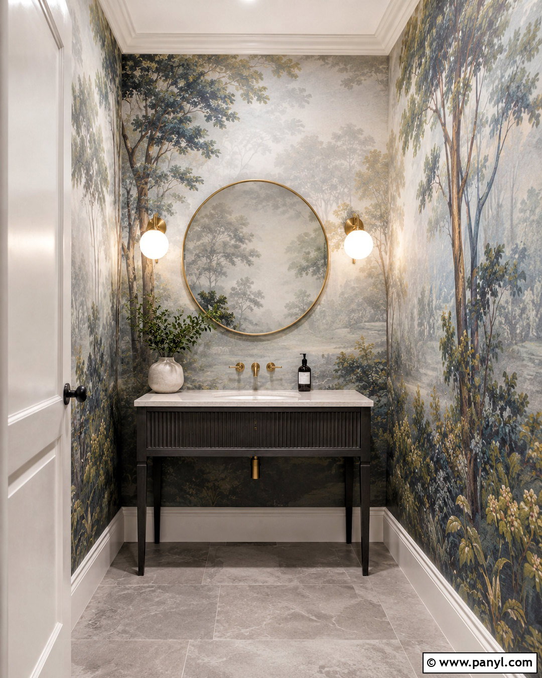 Powder Room With Mural Wallpaper - 20 powder room inspiration ideas