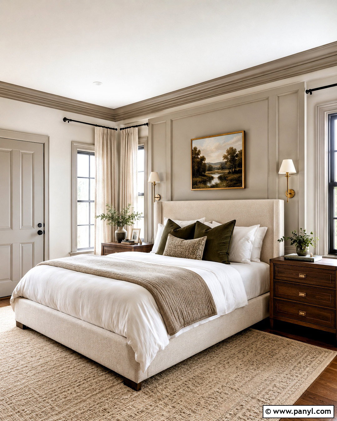 Primary Bedroom With Taupe Trim - 35 Taupe Trim White Walls