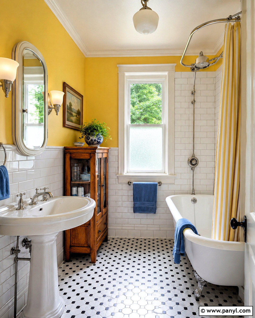 Primrose Yellow Wall Vintage Bathroom - 20 Yellow Wall Vintage Style Ideas