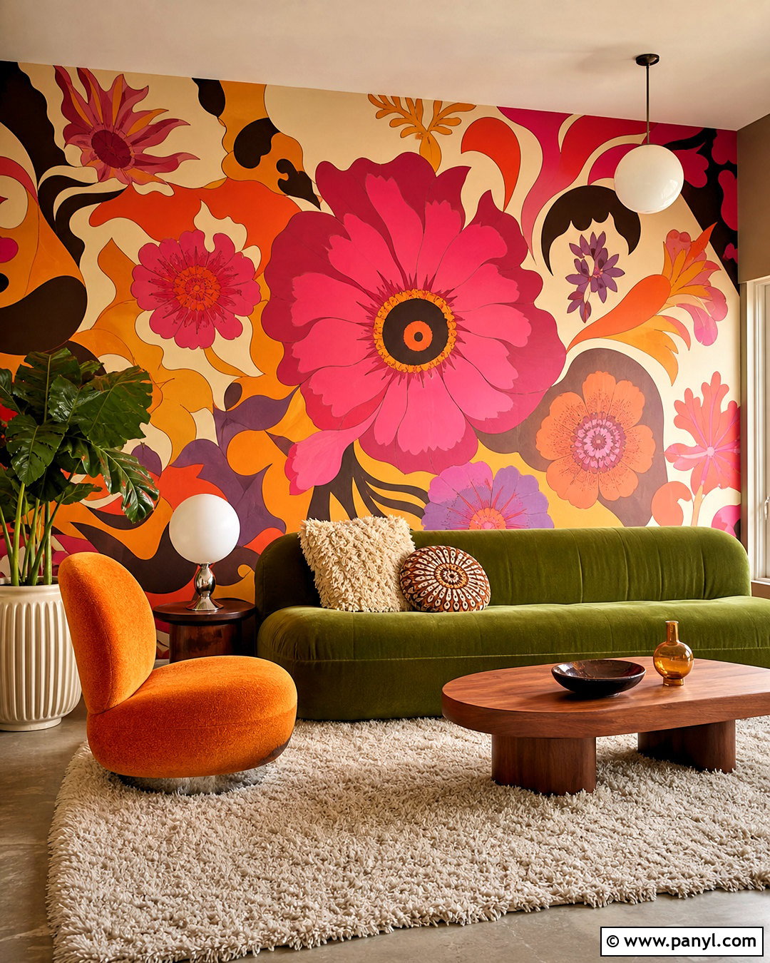 Psychedelic Floral Wall Mural - 20 retro wall mural ideas