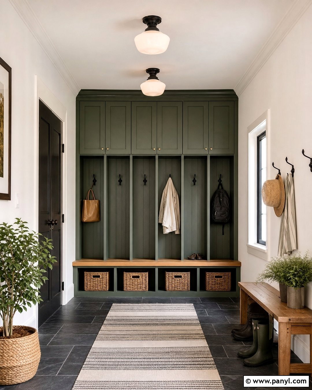 Pure White Mudroom With Green Cabinets - 30 Pure White Sherwin Williams Walls