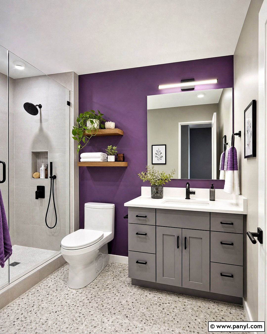 Purple Accent Wall Bathroom - 20 gray and purple bathroom ideas
