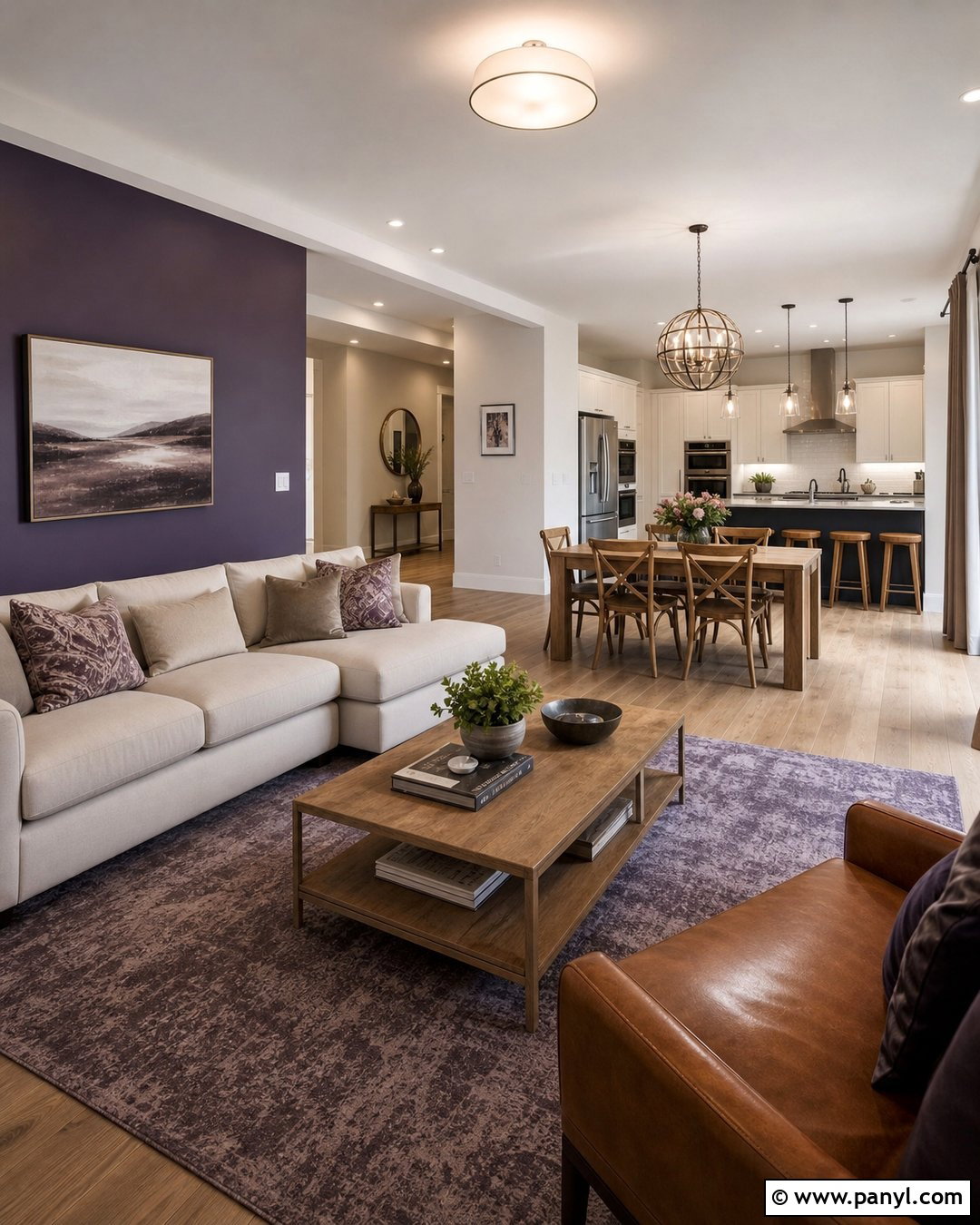 Purple Accent Wall Open Plan Room - 35 Purple Wall Color Ideas
