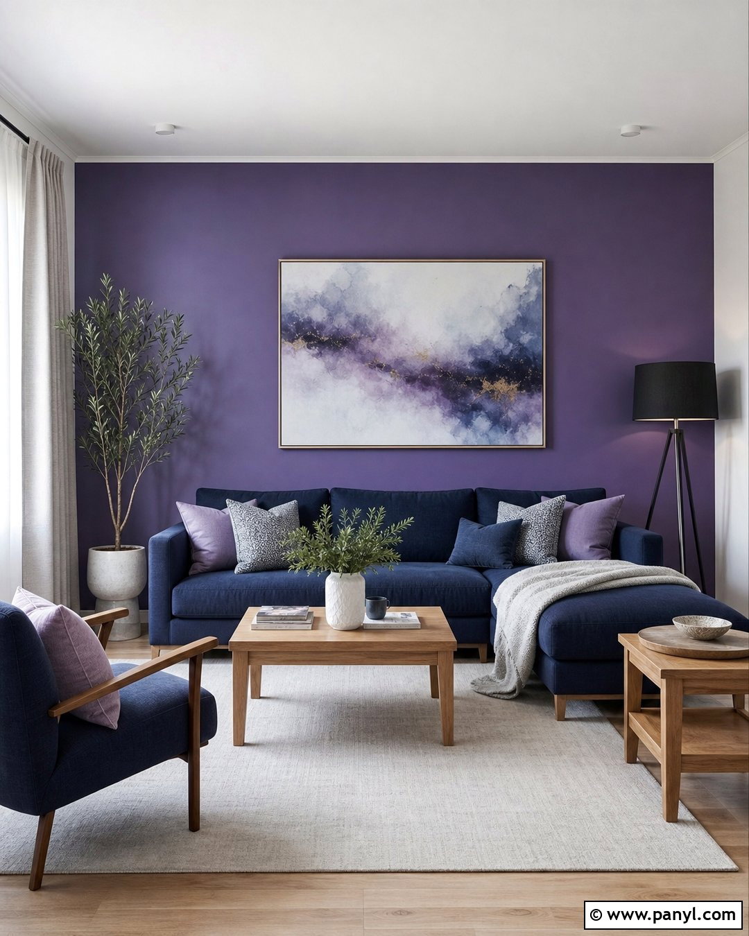 Purple Accent Wall With Blue Decor - 20 How To Style A Purple Accent Wall Ideas