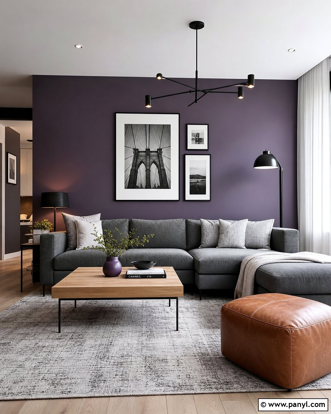Purple Accent Wall With Gray Furniture - 20 How To Style A Purple Accent Wall Ideas