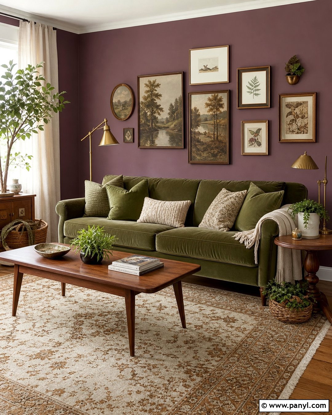 Purple Accent Wall With Green Decor - 20 How To Style A Purple Accent Wall Ideas