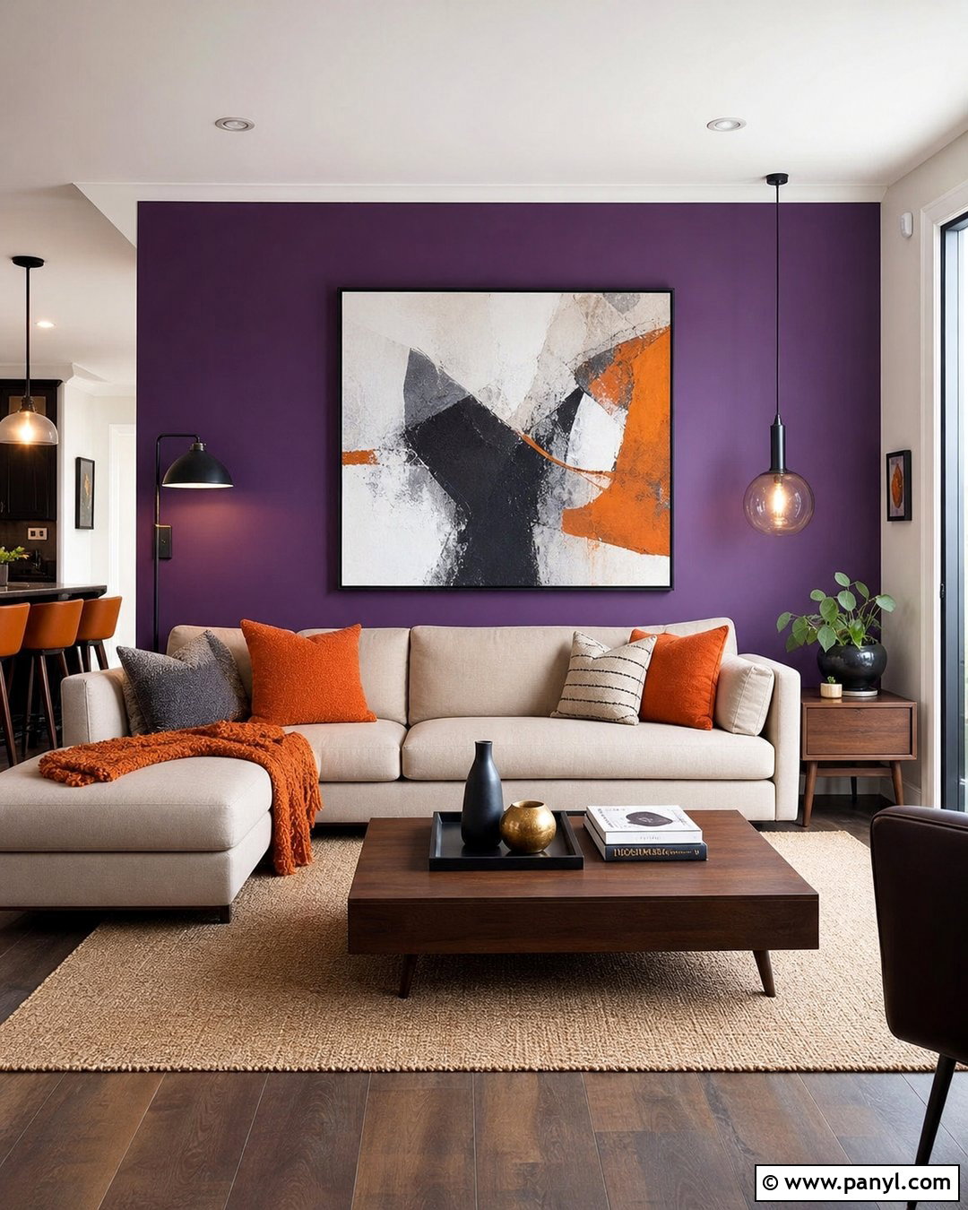 Purple Accent Wall With Orange Decor - 20 How To Style A Purple Accent Wall Ideas