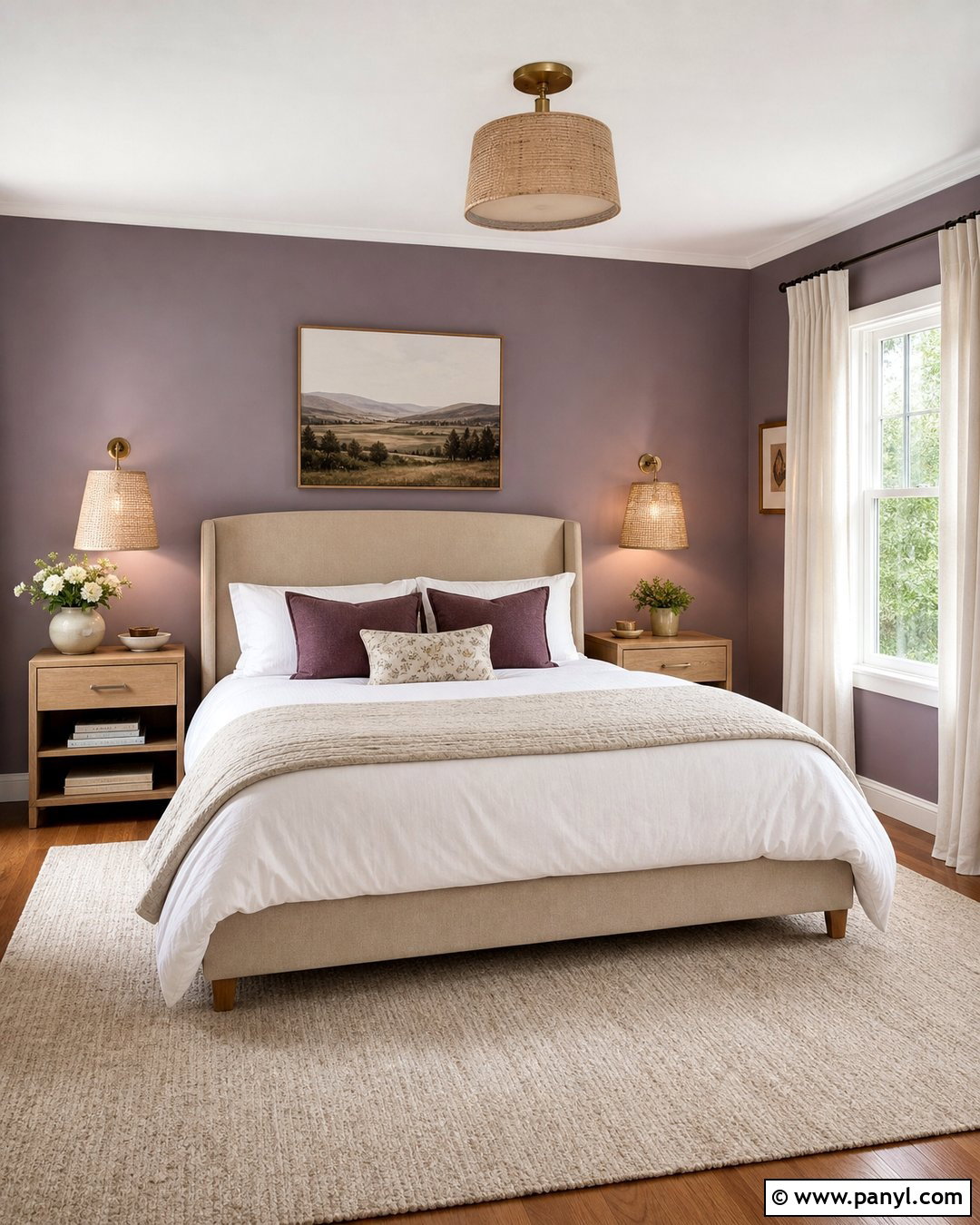 Purple And Beige Wall Guest Bedroom - 35 Purple Wall Room Ideas