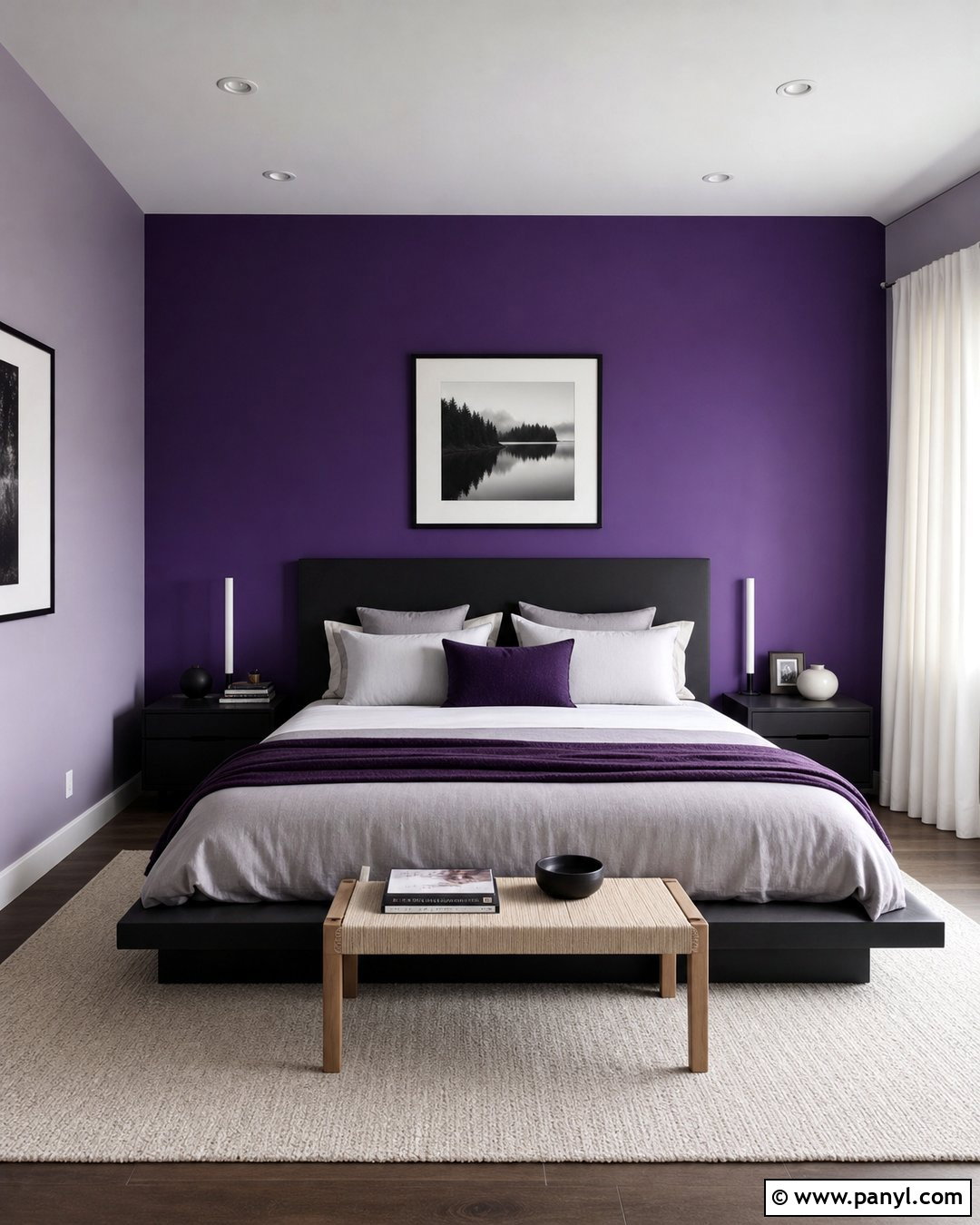 Purple And Black Modern Bedroom Walls - 35 Purple Wall Color Ideas