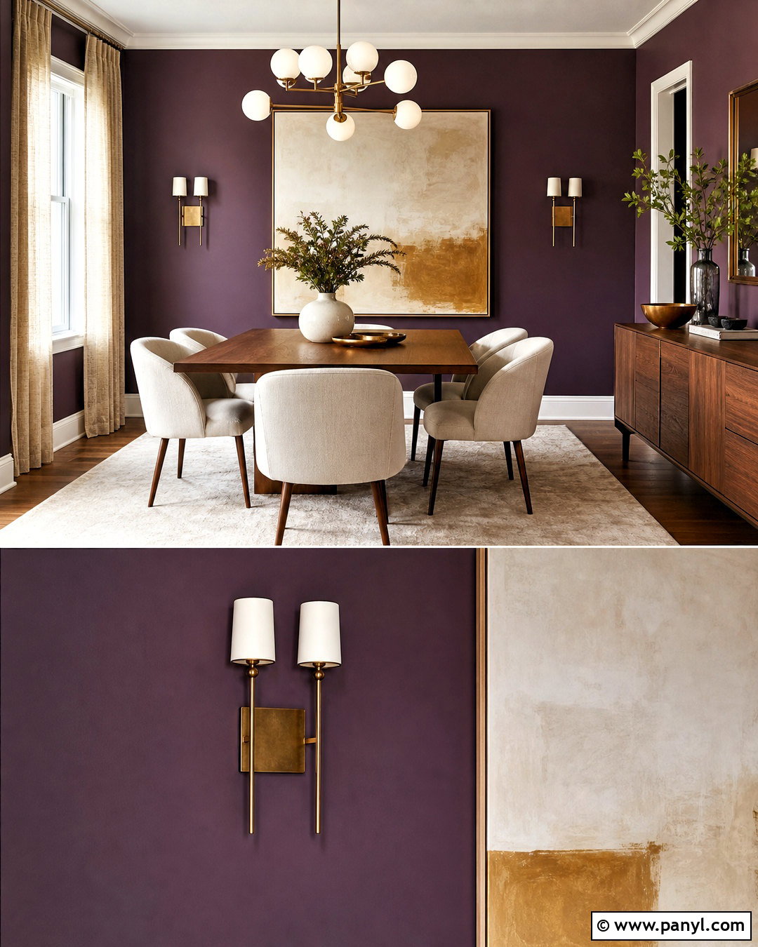 Purple And Gold Dining Room Feature Wall - 20 purple feature wall ideas