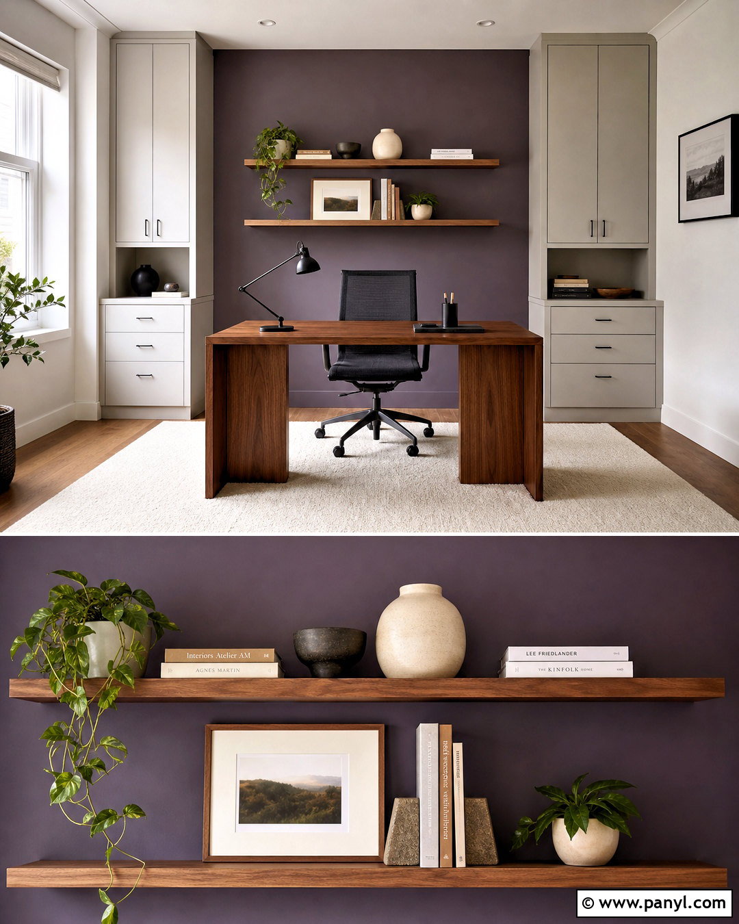 Purple And Gray Home Office Feature Wall - 20 purple feature wall ideas