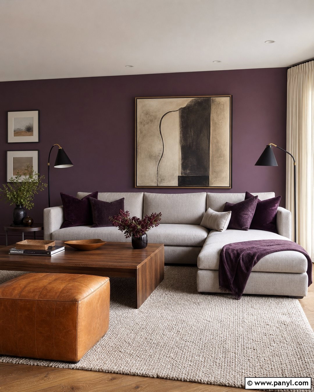 Purple And Gray Living Room Wall - 45 Purple Wall Ideas