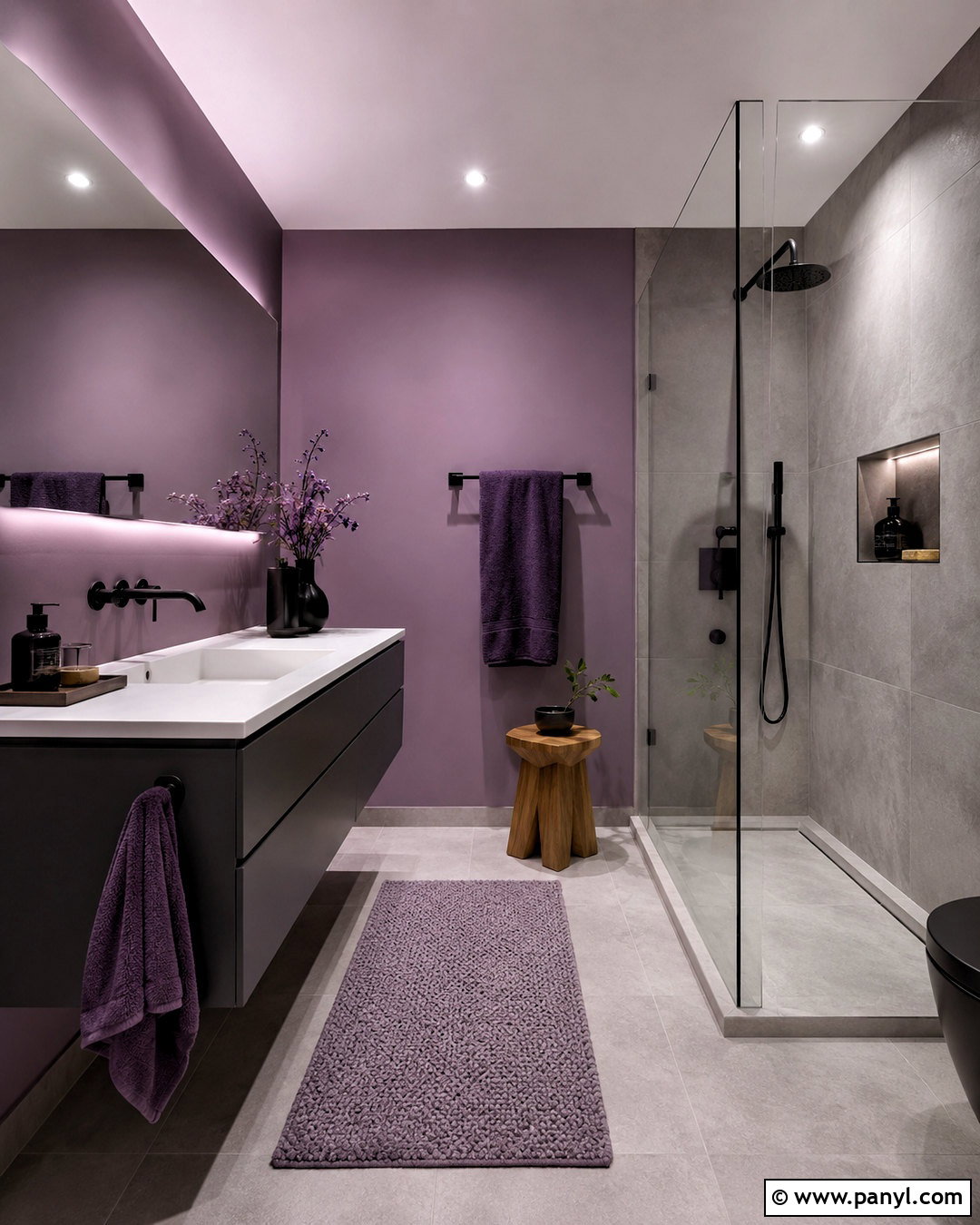 Purple And Gray Modern Bathroom - 20 purple bathroom aesthetic ideas