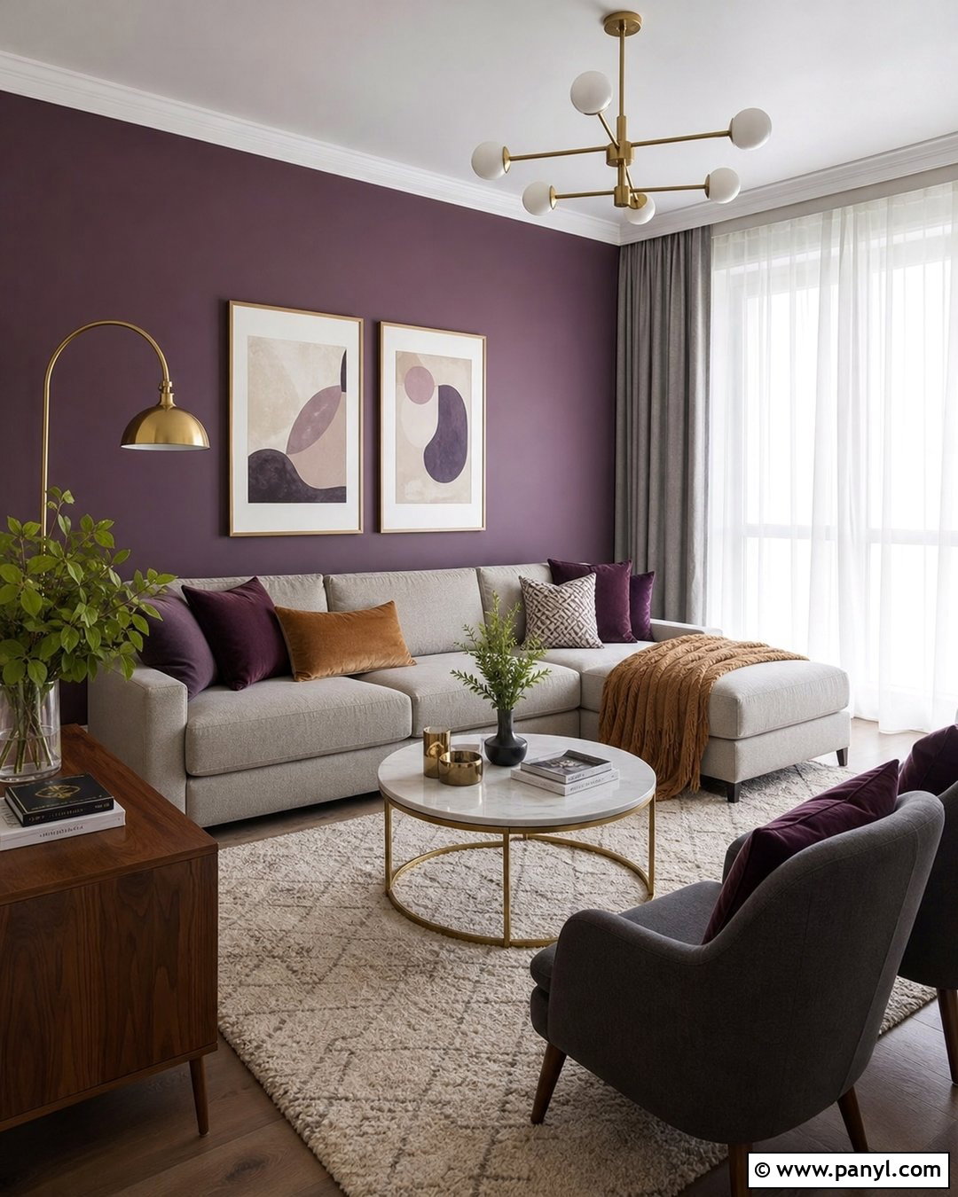 Purple And Gray Wall Living Room - 35 Purple Wall Room Ideas