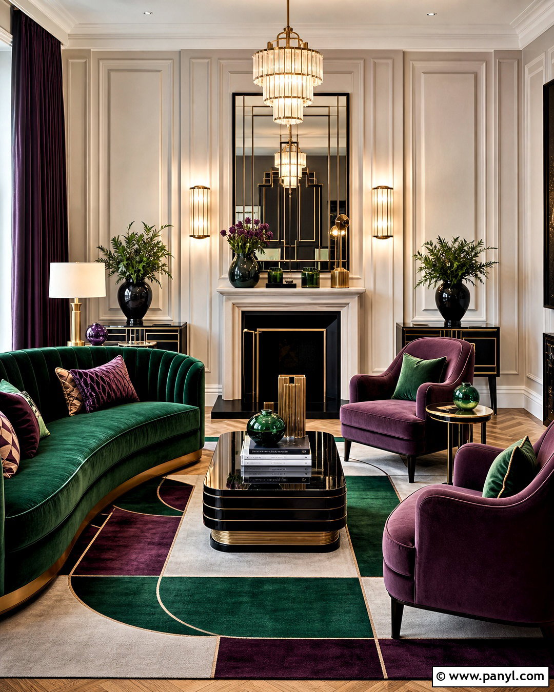 Purple And Green Art Deco Living Room - 20 purple and green living room ideas