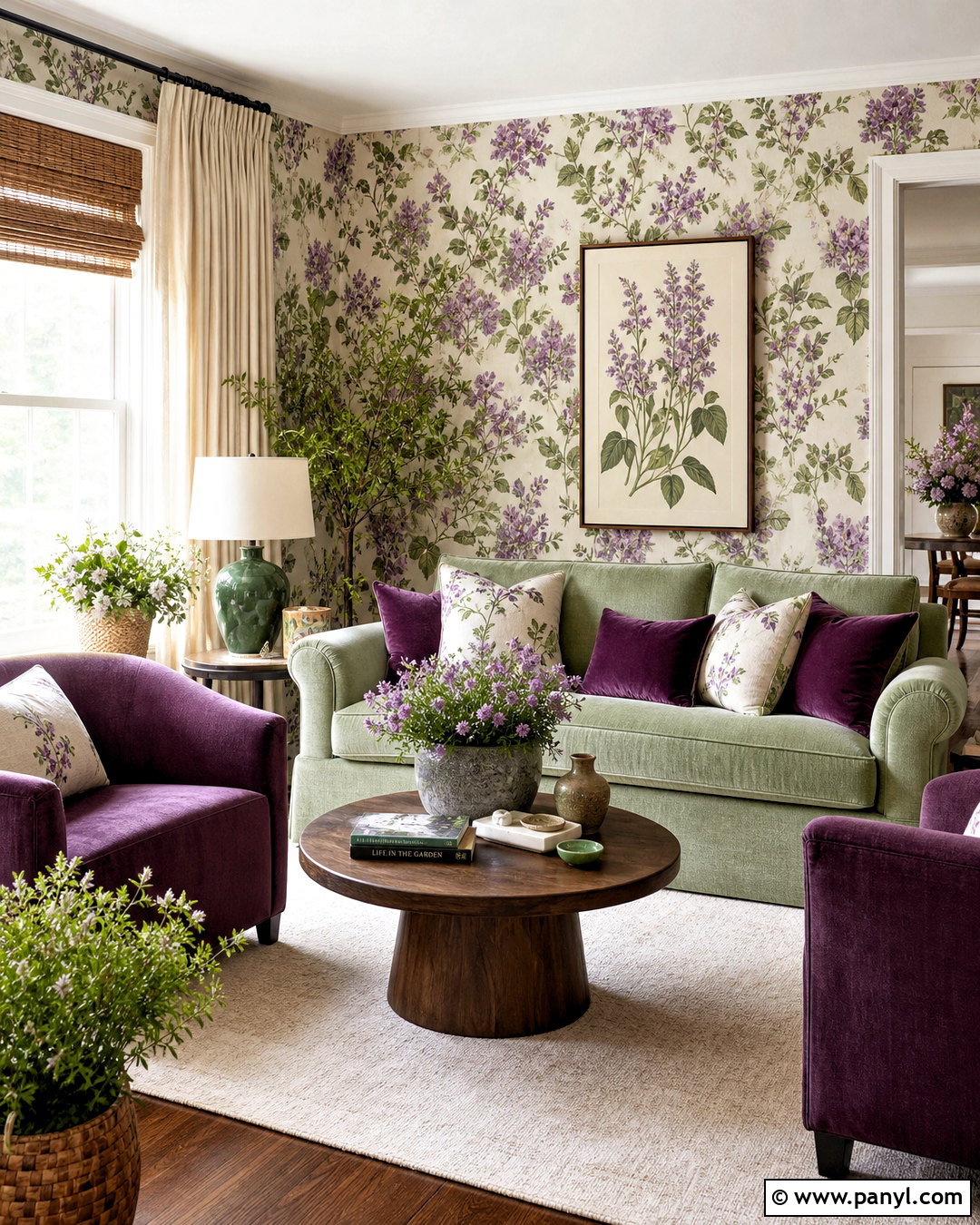 Purple And Green Botanical Living Room - 20 purple and green living room ideas