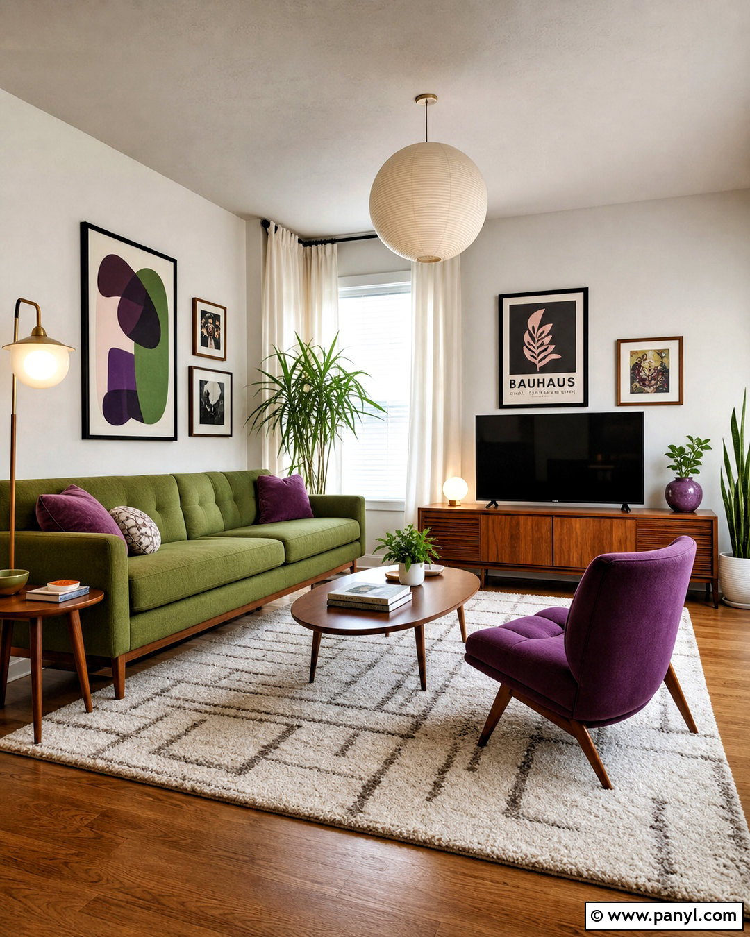 Purple And Green Midcentury Living Room - 20 purple and green living room ideas