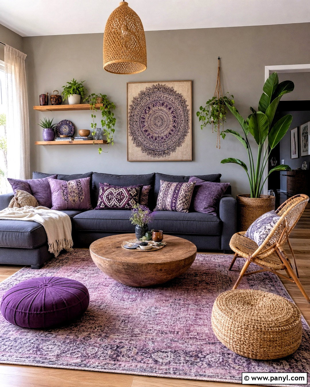 Purple And Grey Boho Living Room - 20 purple and grey living room ideas