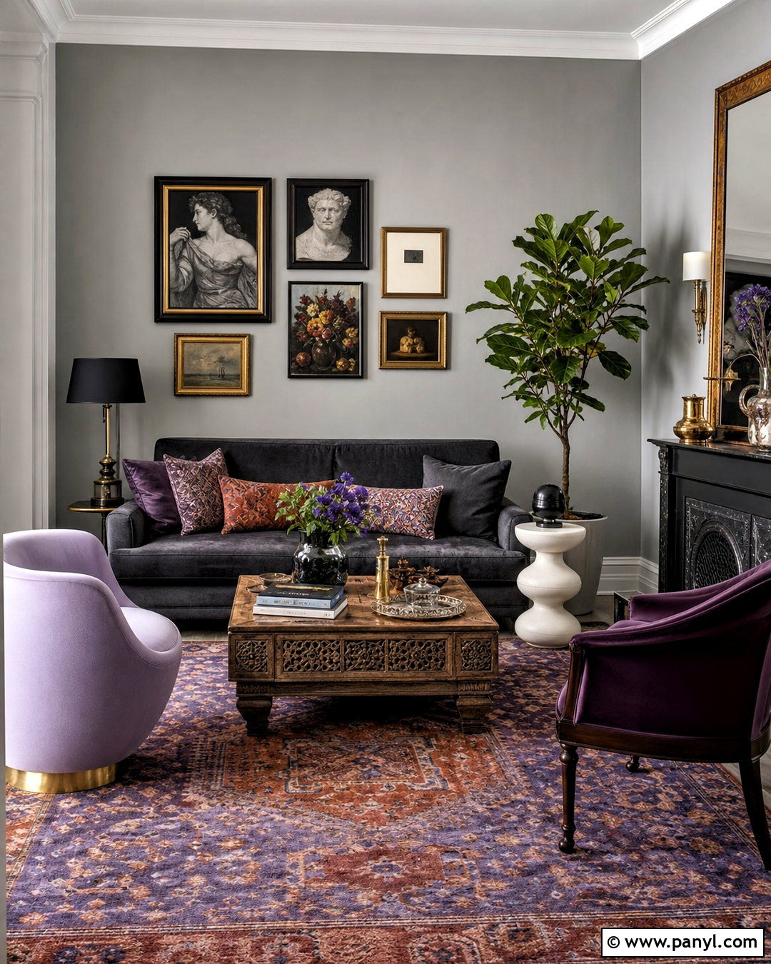 Purple And Grey Eclectic Living Room - 20 purple and grey living room ideas