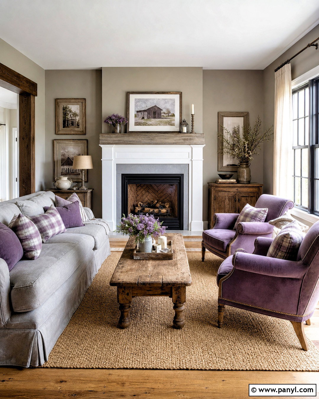 Purple And Grey Farmhouse Living Room - 20 purple and grey living room ideas