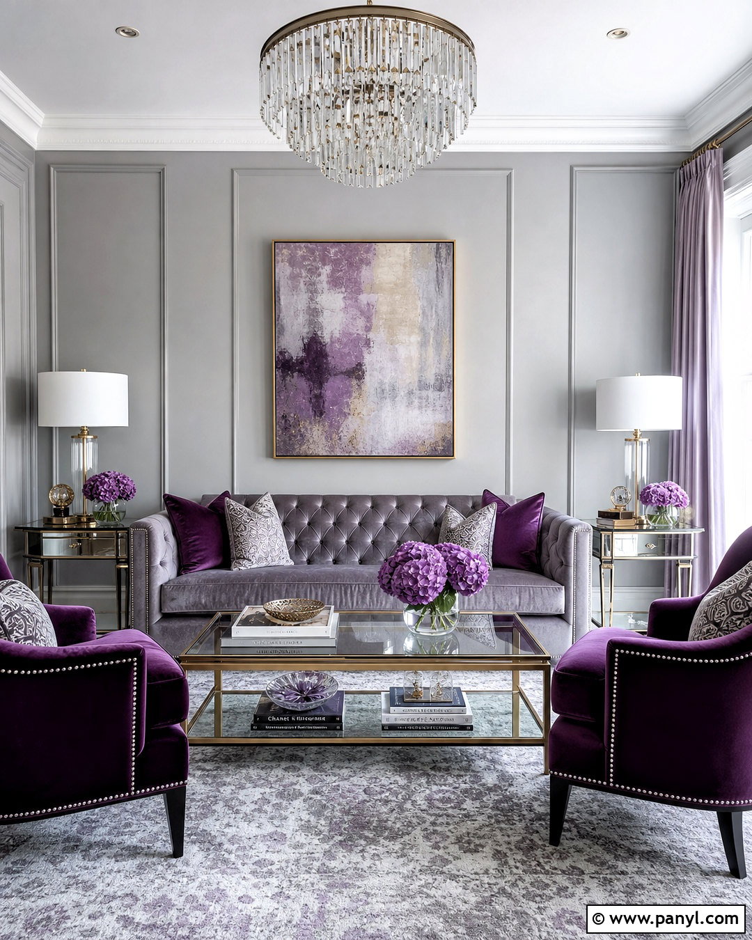 Purple And Grey Glam Living Room - 20 purple and grey living room ideas