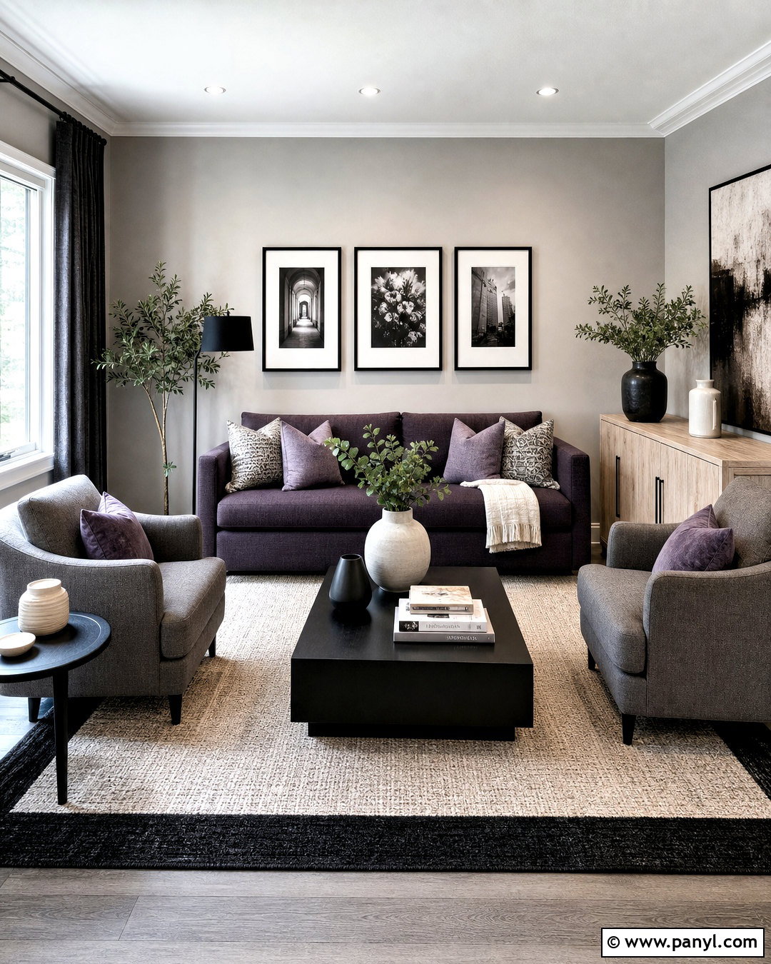 Purple And Grey Living Room With Black Accents - 20 purple and grey living room ideas