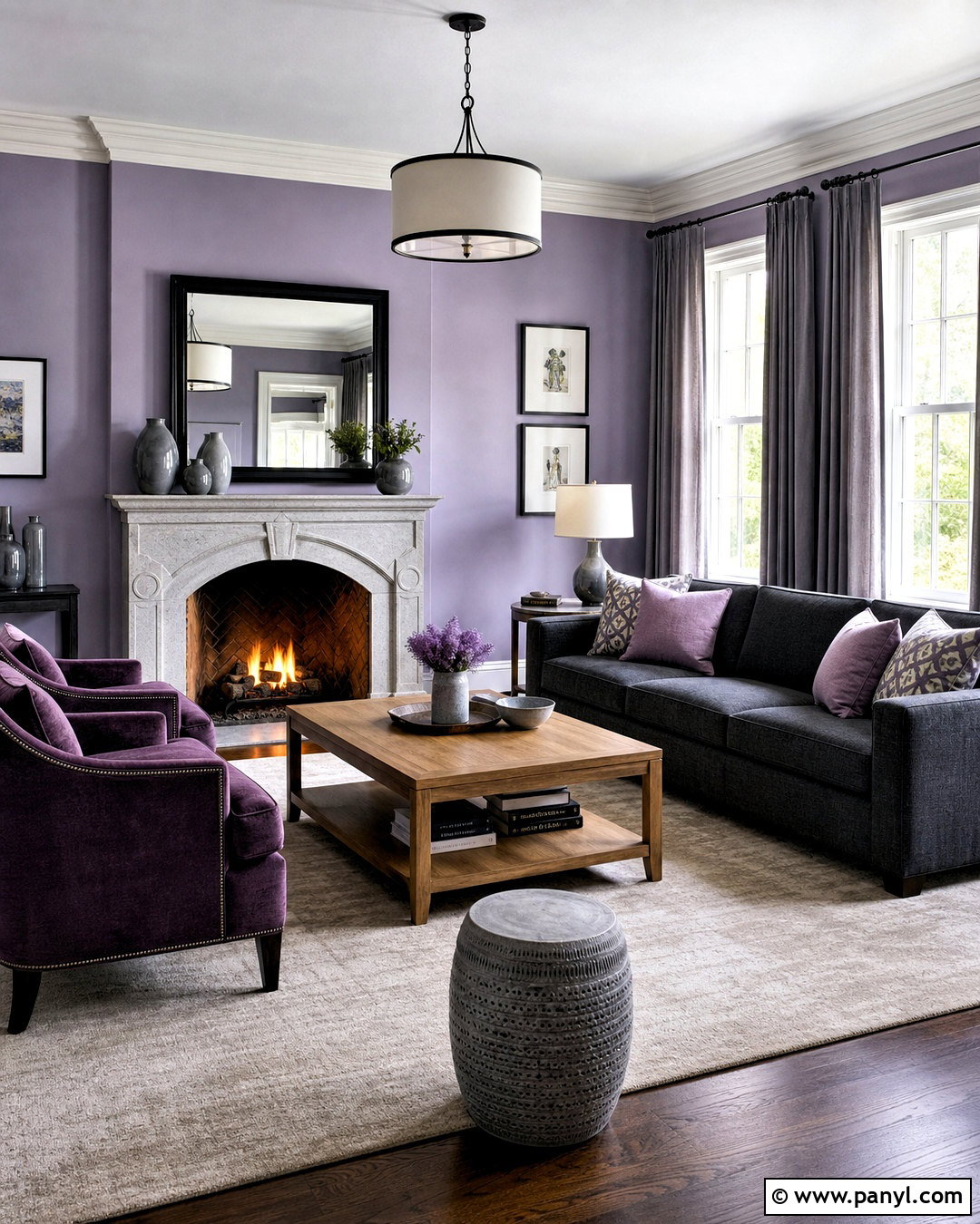Purple And Grey Living Room With Fireplace - 20 purple and grey living room ideas