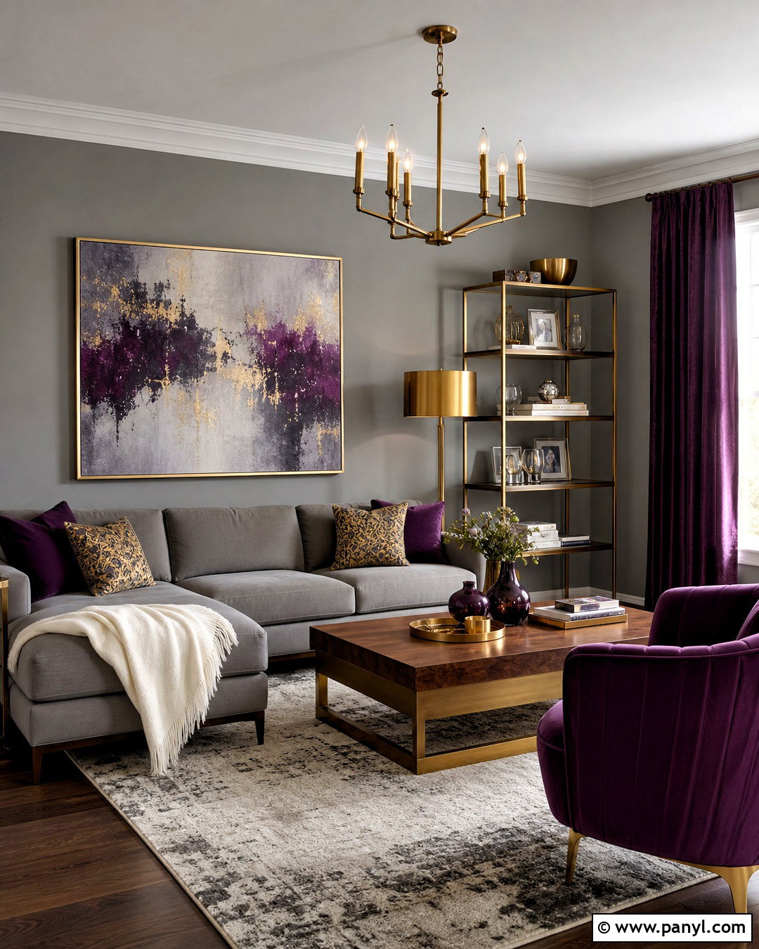 Purple And Grey Living Room With Gold Accents - 20 purple and grey living room ideas