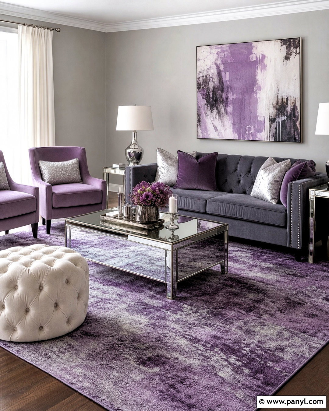 Purple And Grey Living Room With Silver Accents - 20 purple and grey living room ideas