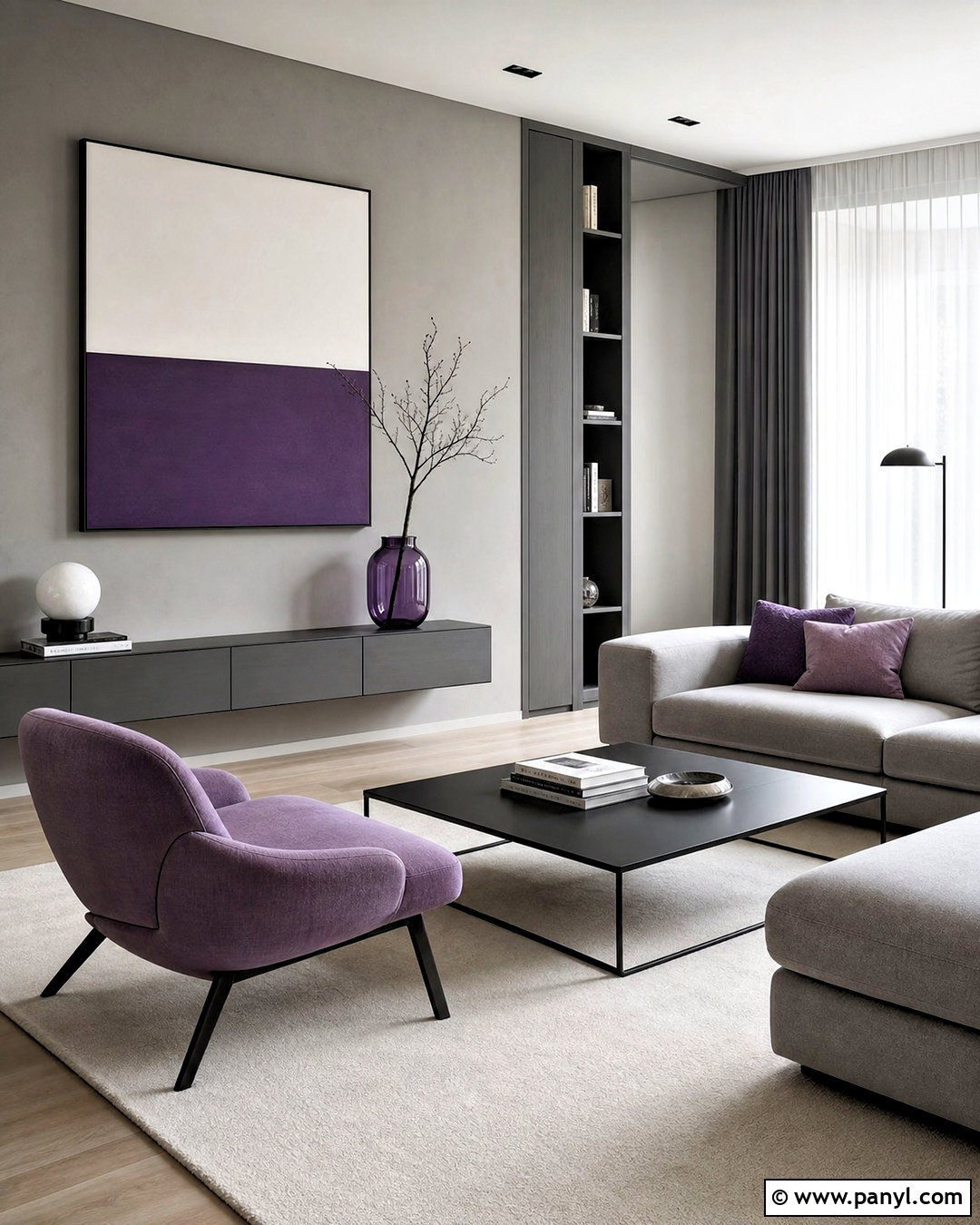 Purple And Grey Minimalist Living Room - 20 purple and grey living room ideas