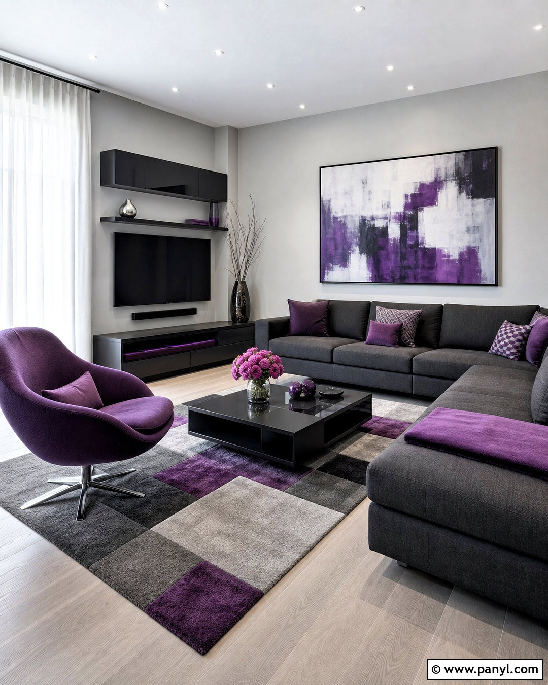 Purple And Grey Modern Living Room - 20 purple and grey living room ideas
