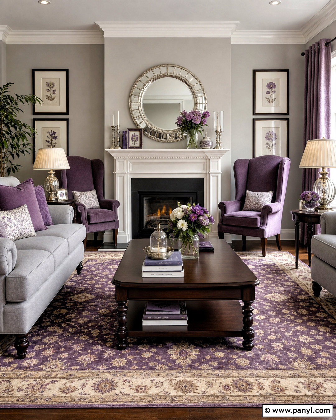 Purple And Grey Traditional Living Room - 20 purple and grey living room ideas
