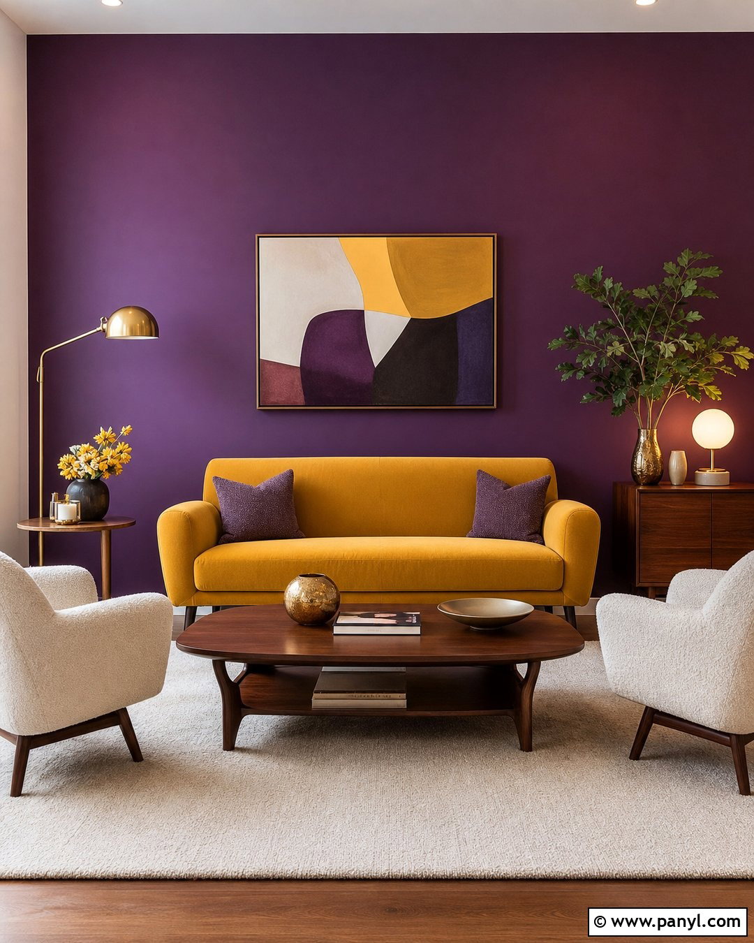 Purple And Mustard Living Room Accent Wall - 30 Purple Accent Wall Living Room Ideas