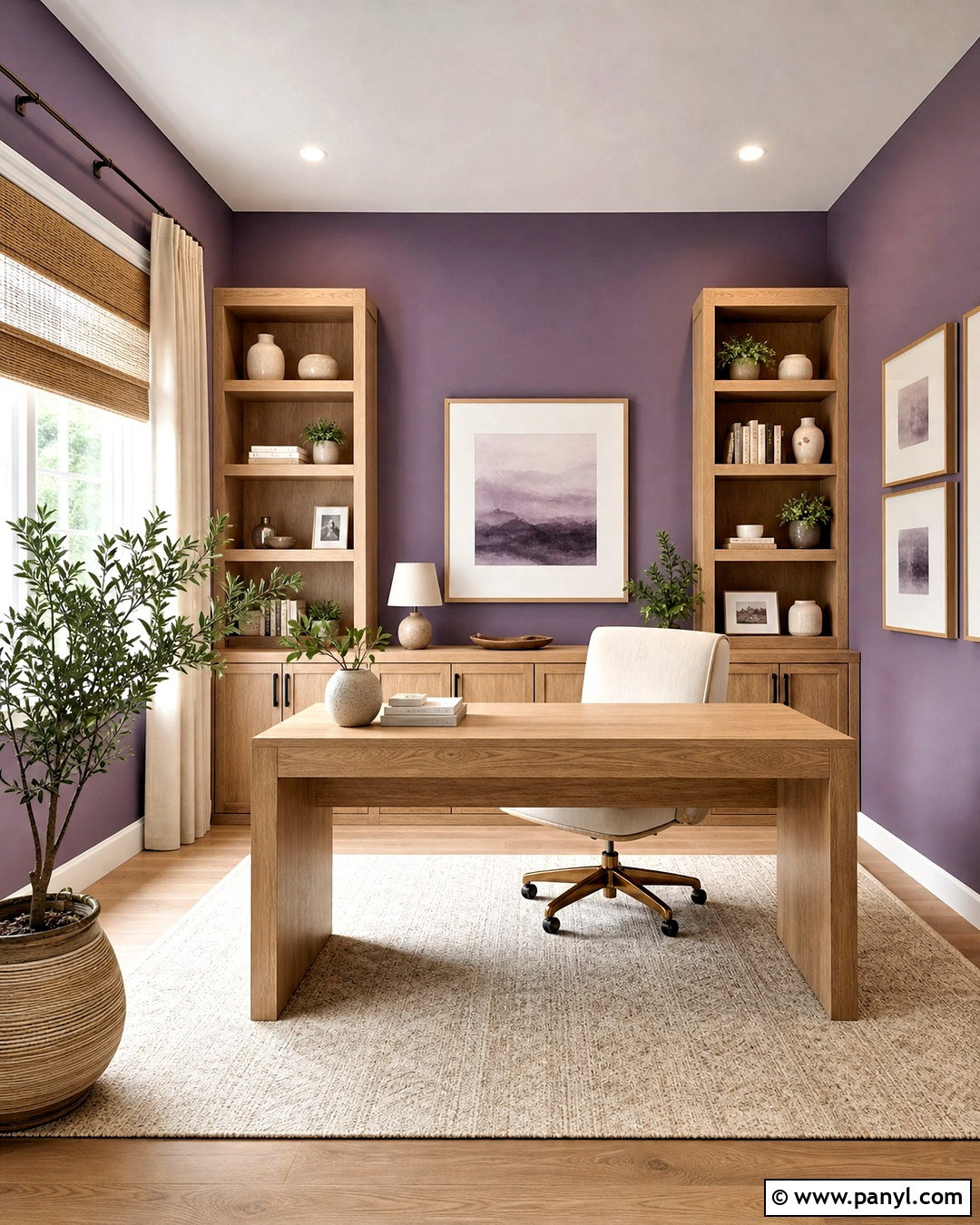 Purple And Natural Wood Office - 20 purple office paint ideas