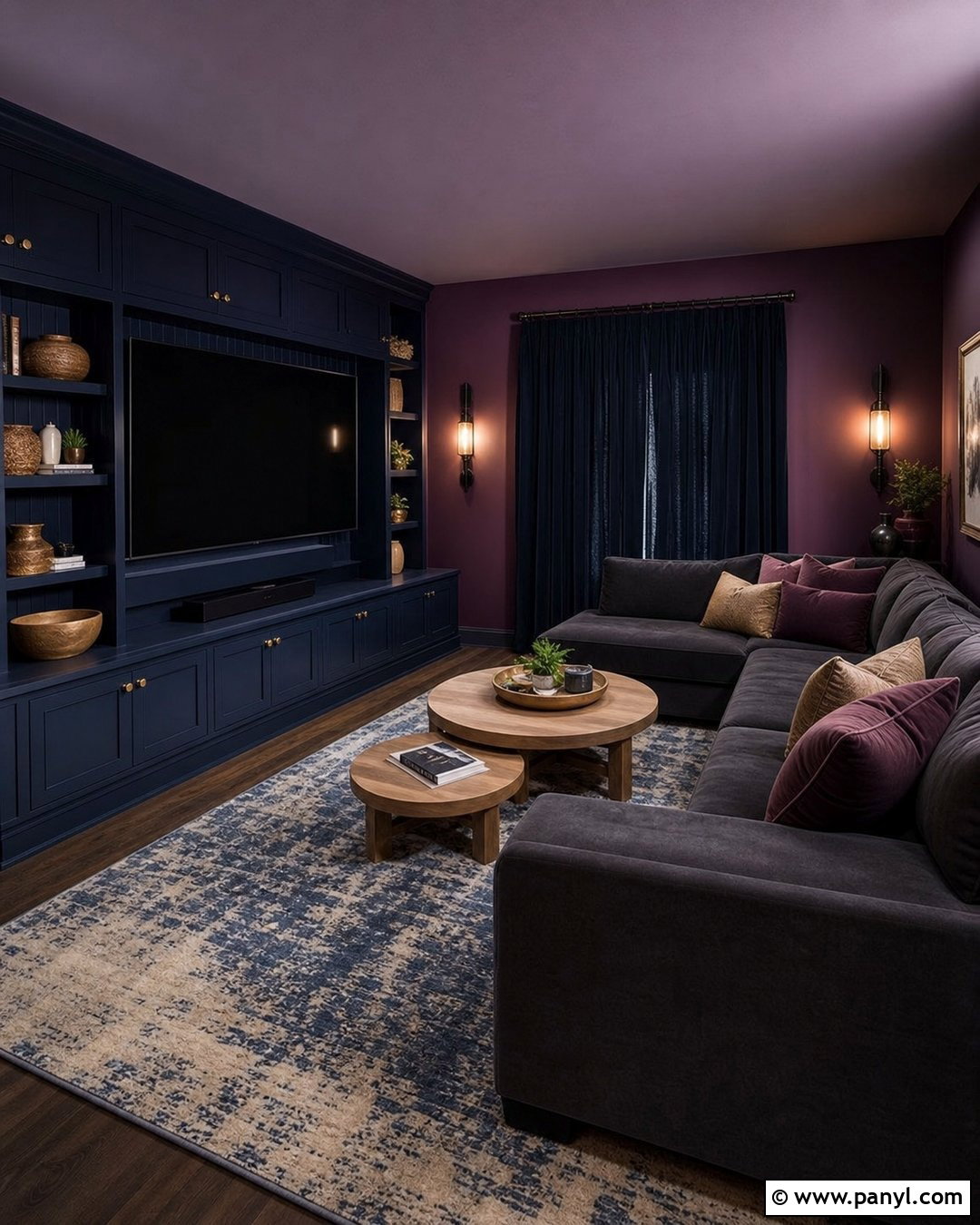 Purple And Navy Media Room Walls - 25 Purple Room Wall Ideas