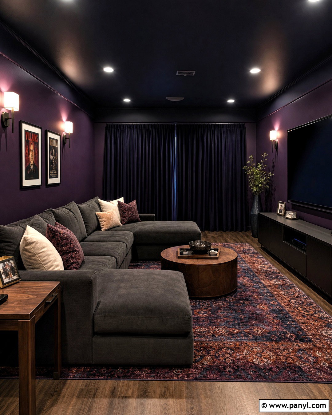 Purple And Navy Media Room - 20 purple room paint ideas