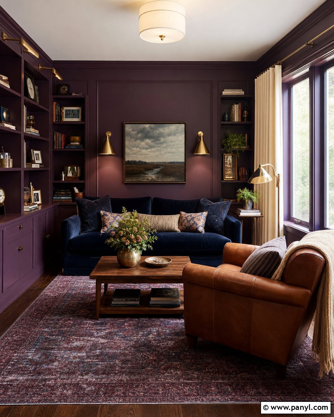 Purple And Navy Wall Den - 35 Purple Wall Room Ideas