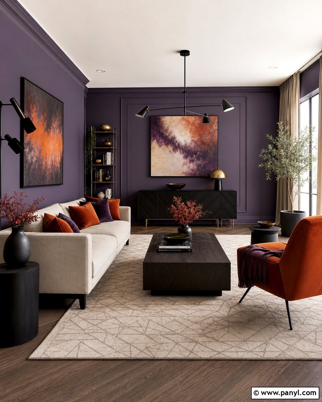 Purple And Orange Living Room Wall - 45 Purple Wall Ideas
