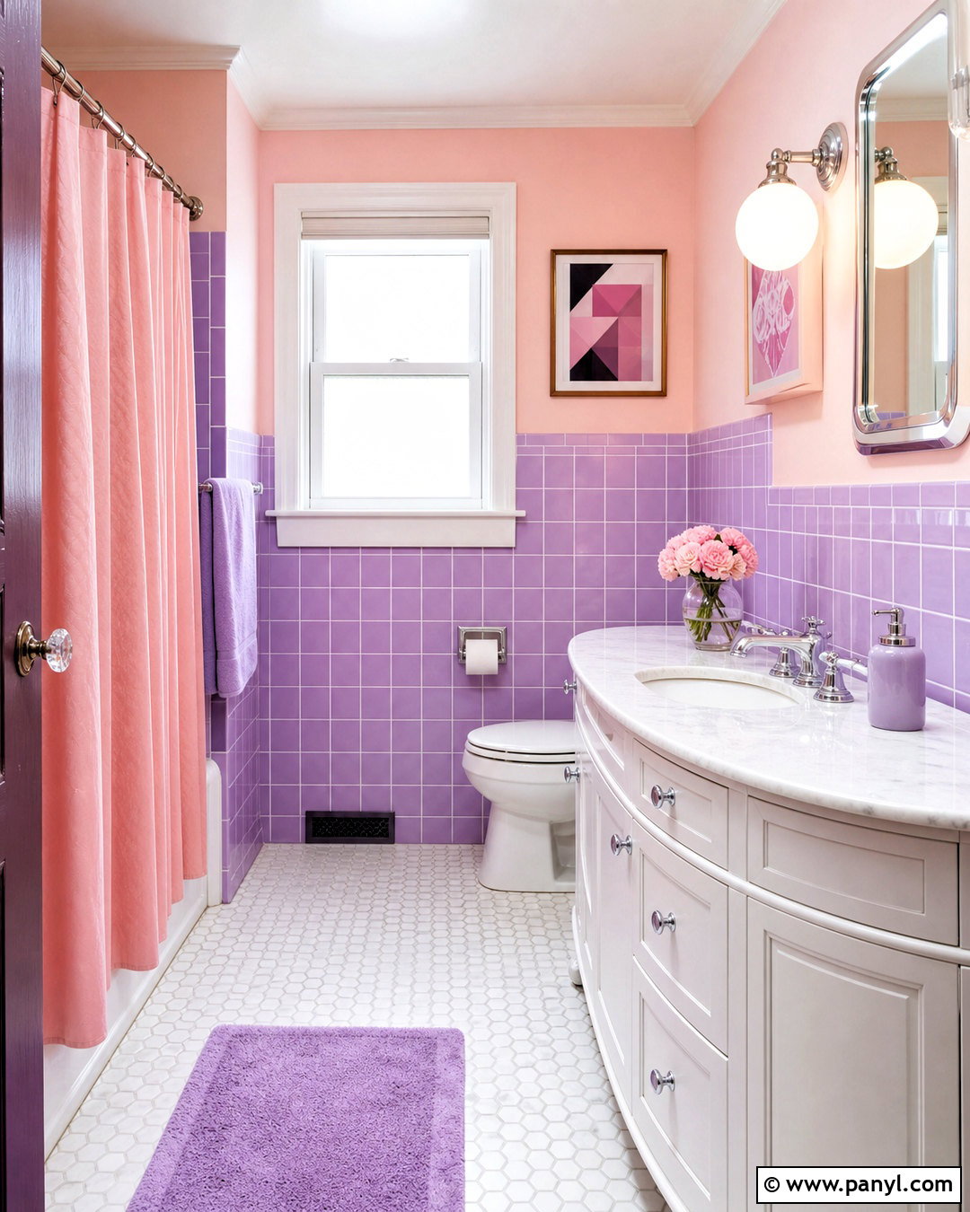 Purple And Pink Retro Bathroom - 20 purple bathroom ideas