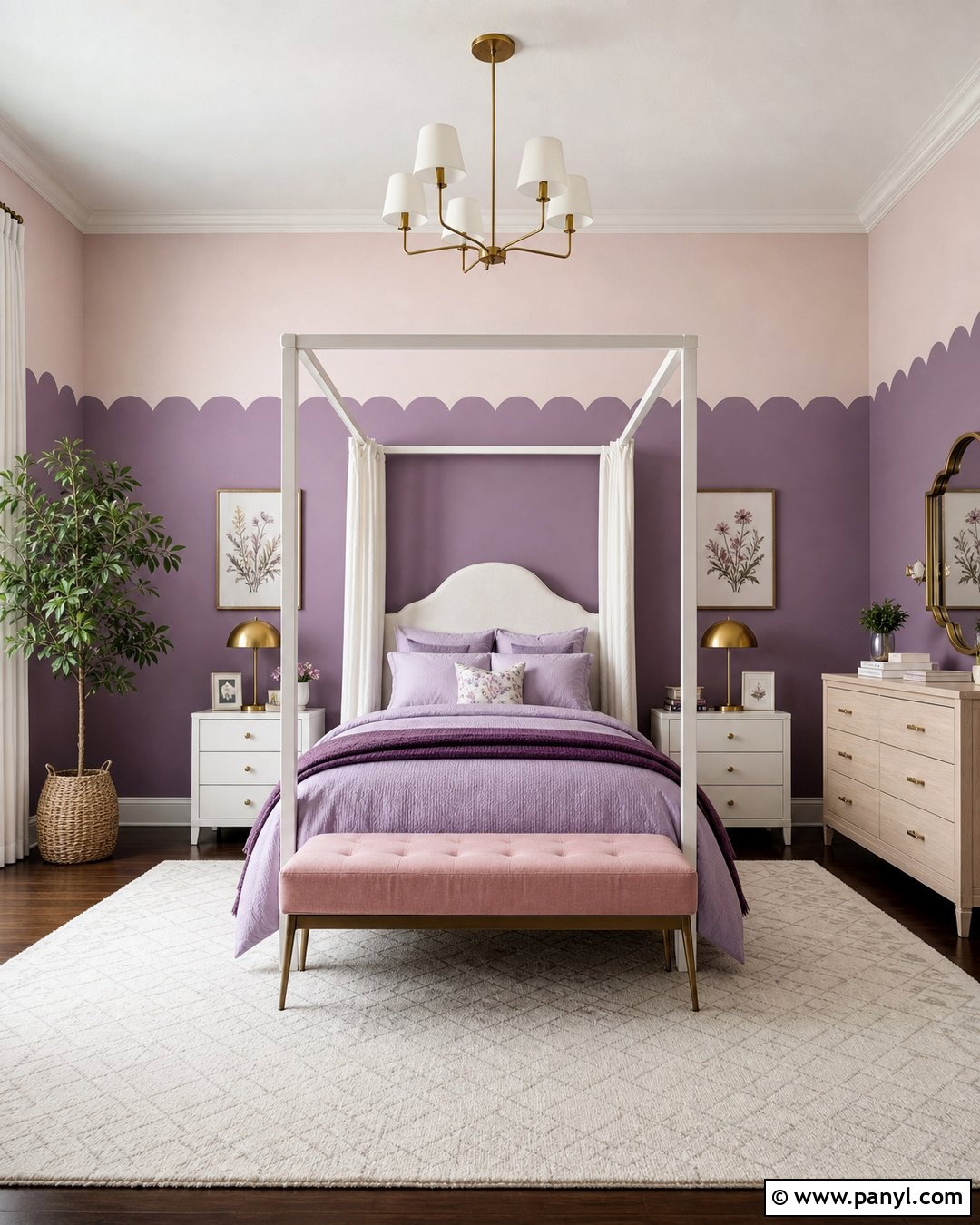Purple And Pink Scalloped Wall - 25 Scalloped Painted Wall Girls Room Ideas