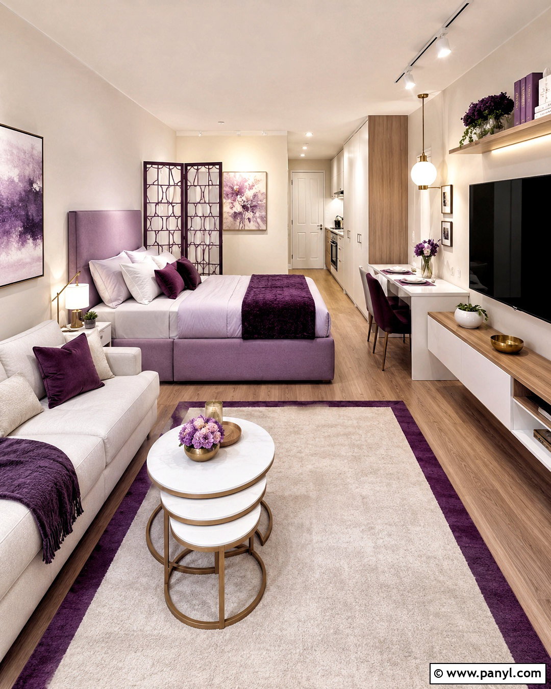 Purple And White Studio Apartment - 20 purple and white room ideas