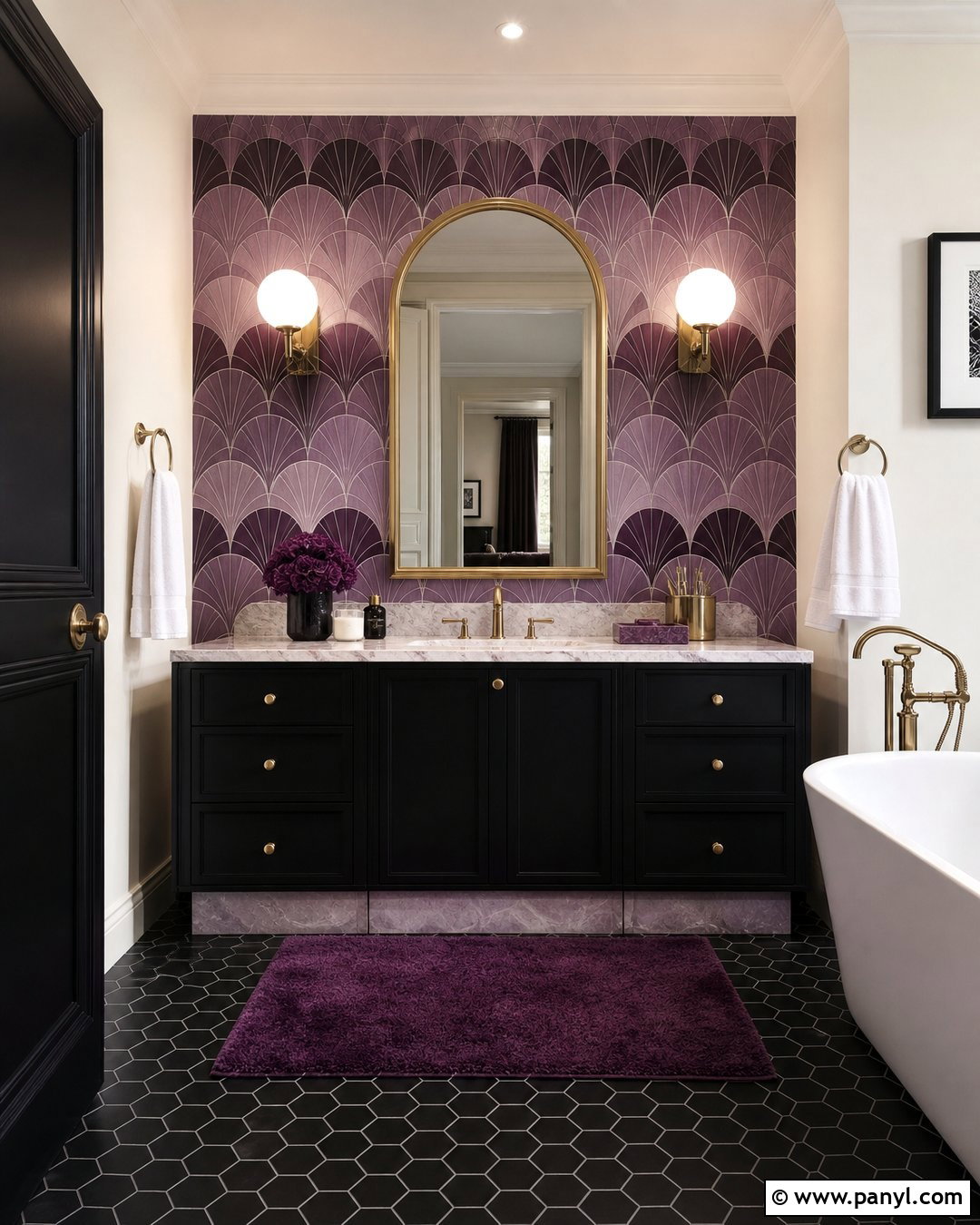 Purple Art Deco Bathroom Tile - 20 Purple Patterned Bathroom Wall Ideas