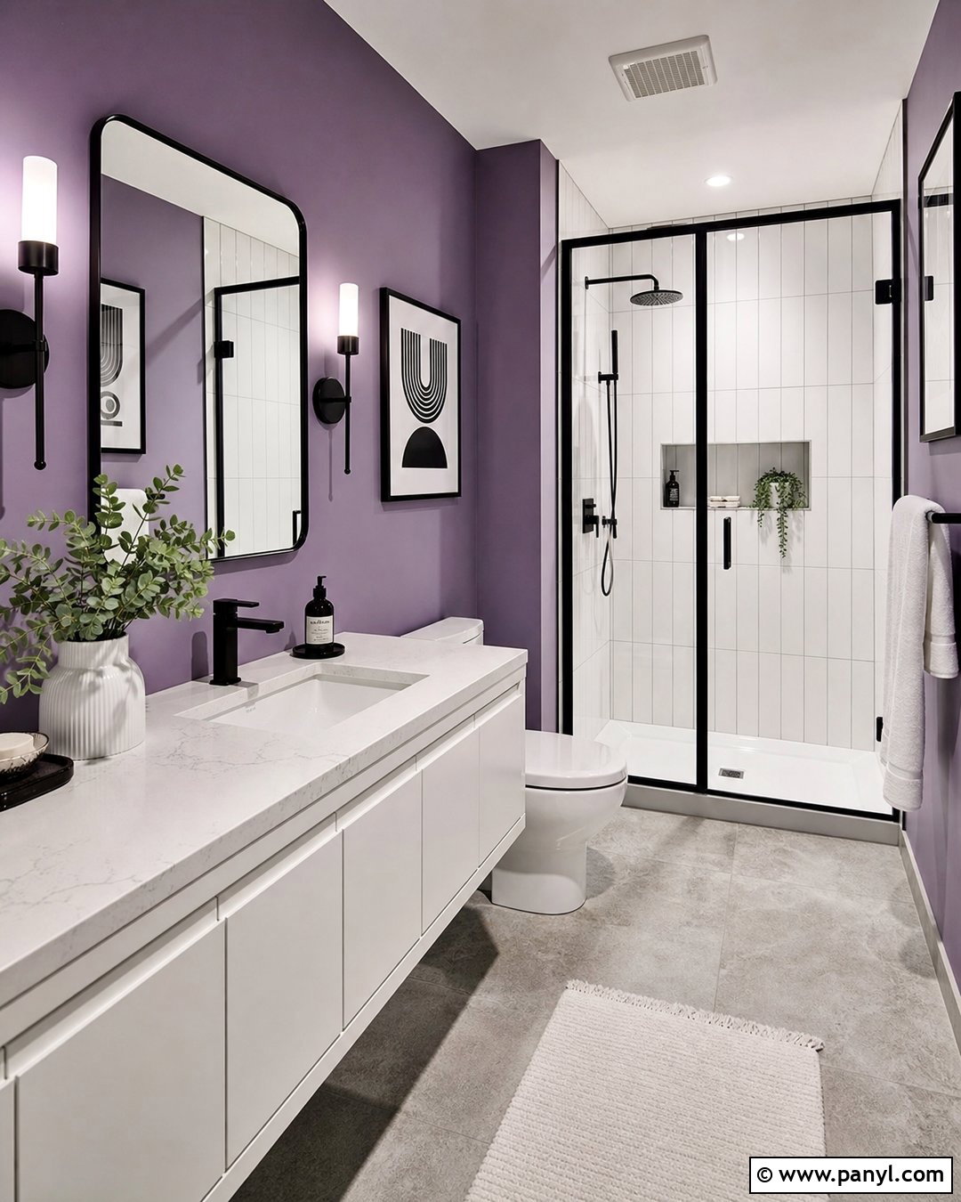 Purple Bathroom Walls With Black Fixtures - 25 Purple Bathroom Walls