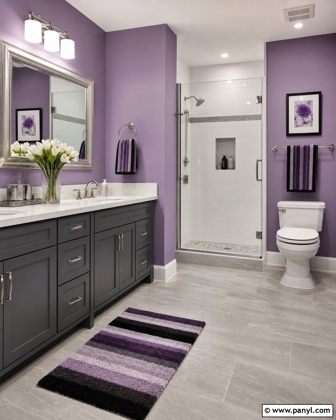 Purple Bathroom Walls With Gray Vanity - 25 Purple Bathroom Walls