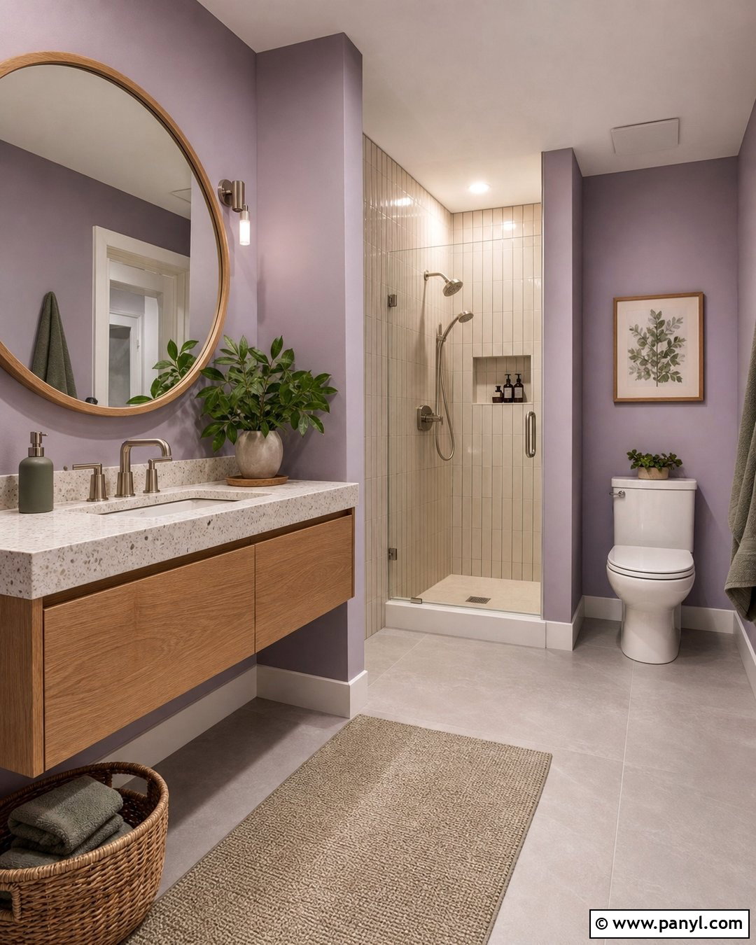 Purple Bathroom Walls With Wood Vanity - 25 Purple Bathroom Walls
