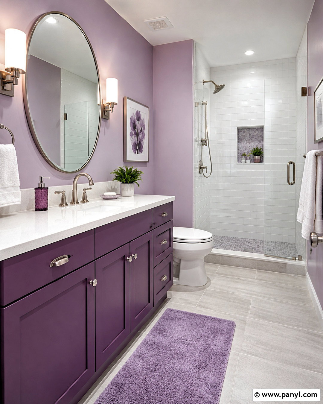 Purple Bathroom With White Tile - 20 purple themed room ideas