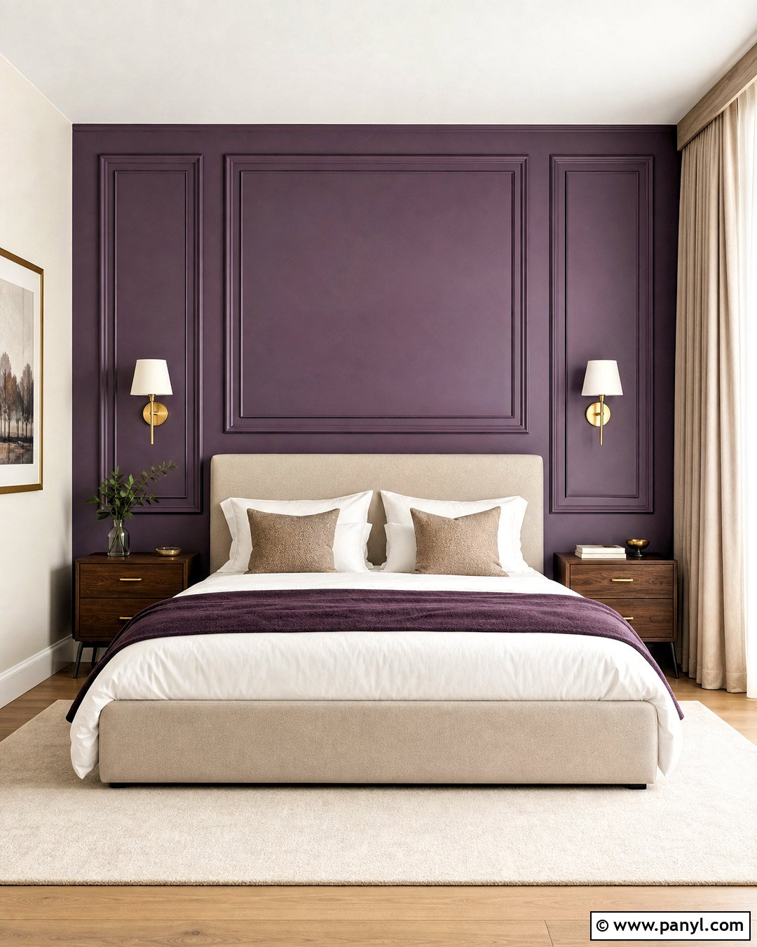 Purple Bedroom Accent Wall With Wall Molding - 20 purple bedroom walls paint ideas